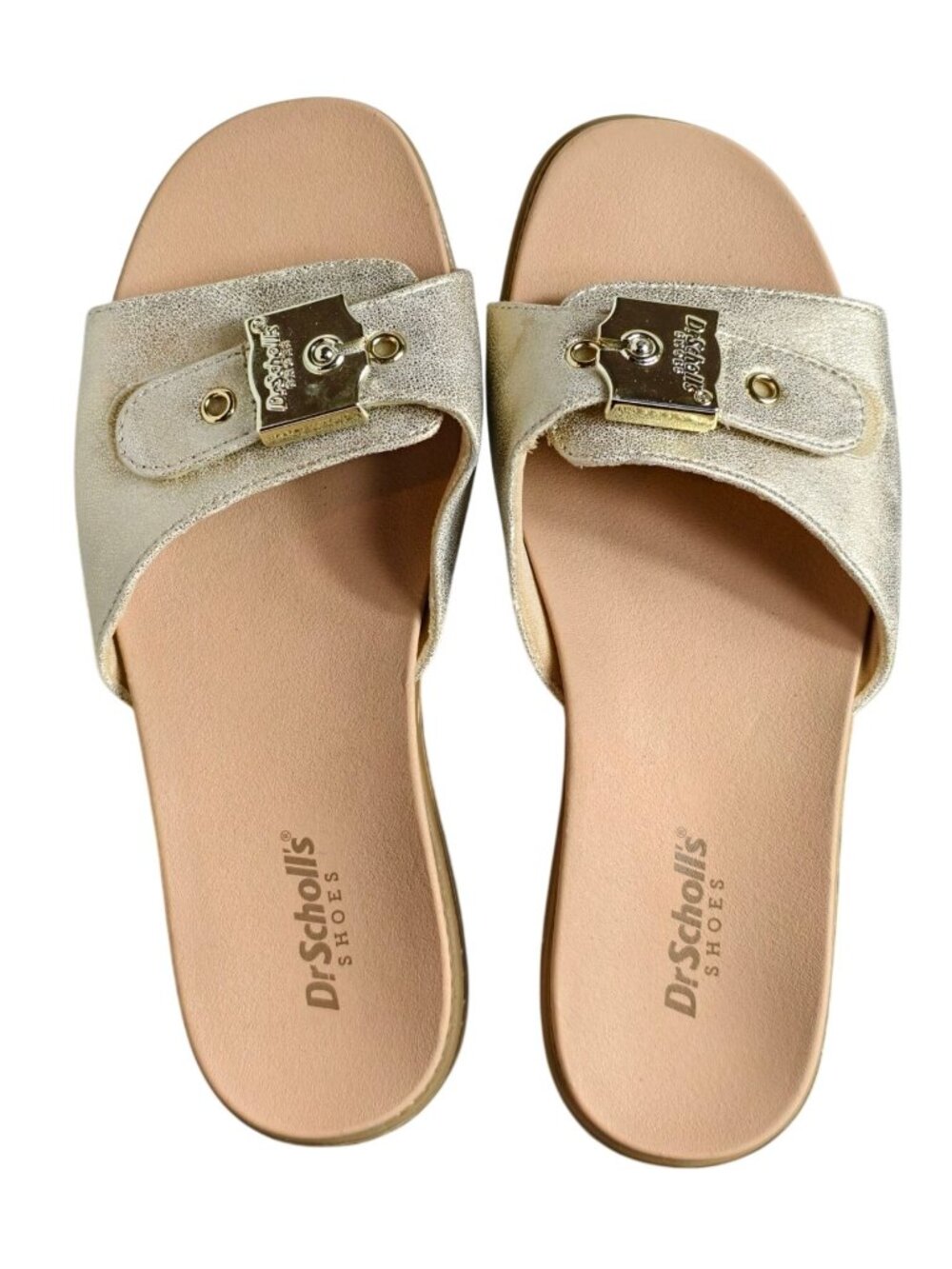 Dr. Scholls Womens 6 Buckle Slide Sandals Island Icon Gold Metallic Comfy NEW - Picture 1 of 7